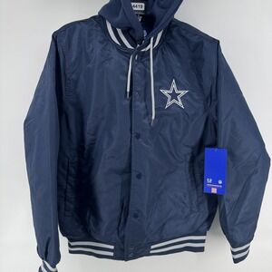 Dallas Cowboys Jacket Mens Small Blue NFL Football Ultra Game Hooded Bomber